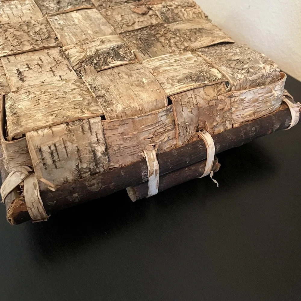 Native American Handmade Birch Bark Basket Square Primitive‎ Rustic Cabincore